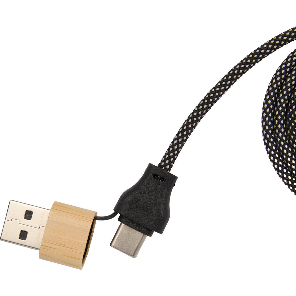 Bamboo 5-in-1 Laptop Charging Cable, 100W Laser Engraving - Natural - Detail