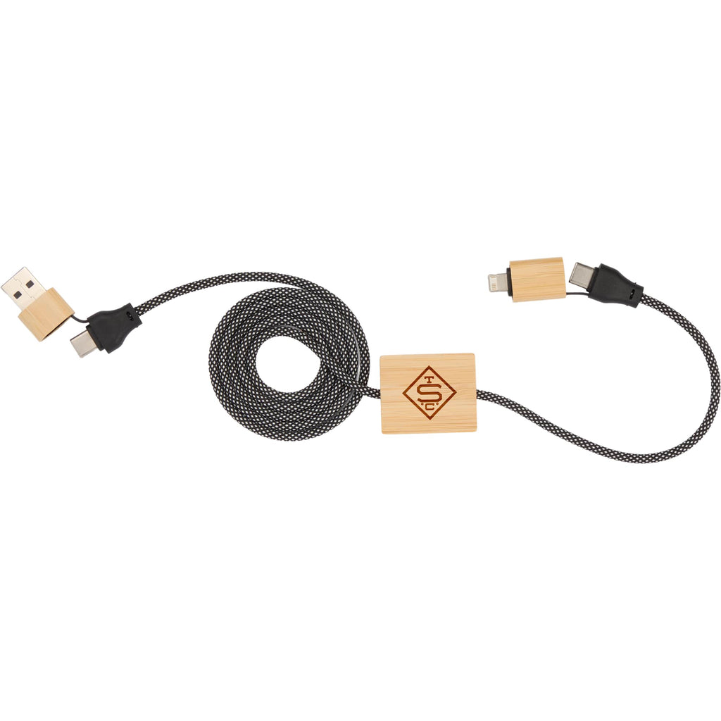 Bamboo 5-in-1 Laptop Charging Cable, 100W Laser Engraving - Natural - Front