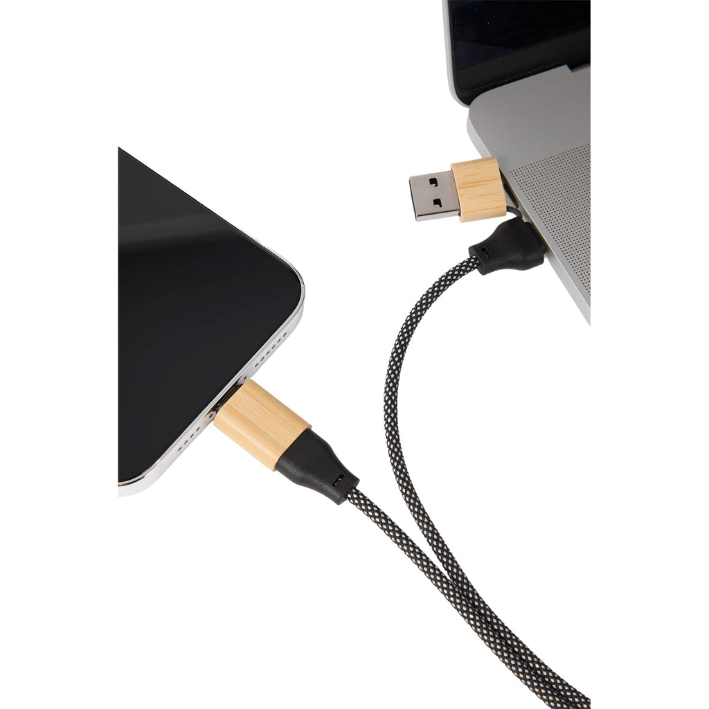 Bamboo 5-in-1 Laptop Charging Cable, 100W Laser Engraving - Natural - Propped