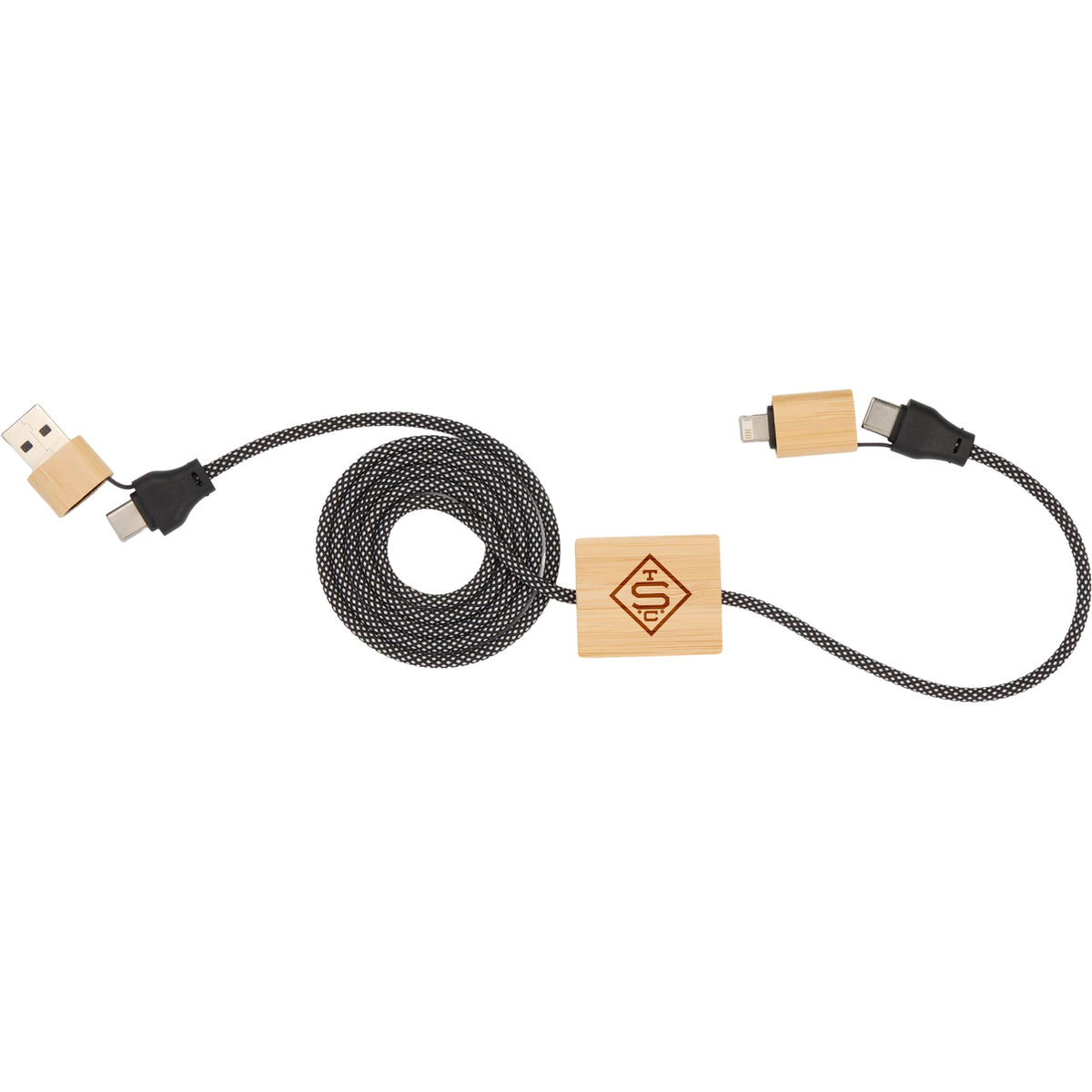Bamboo 5-in-1 Laptop Charging Cable, 100W - Natural - Front