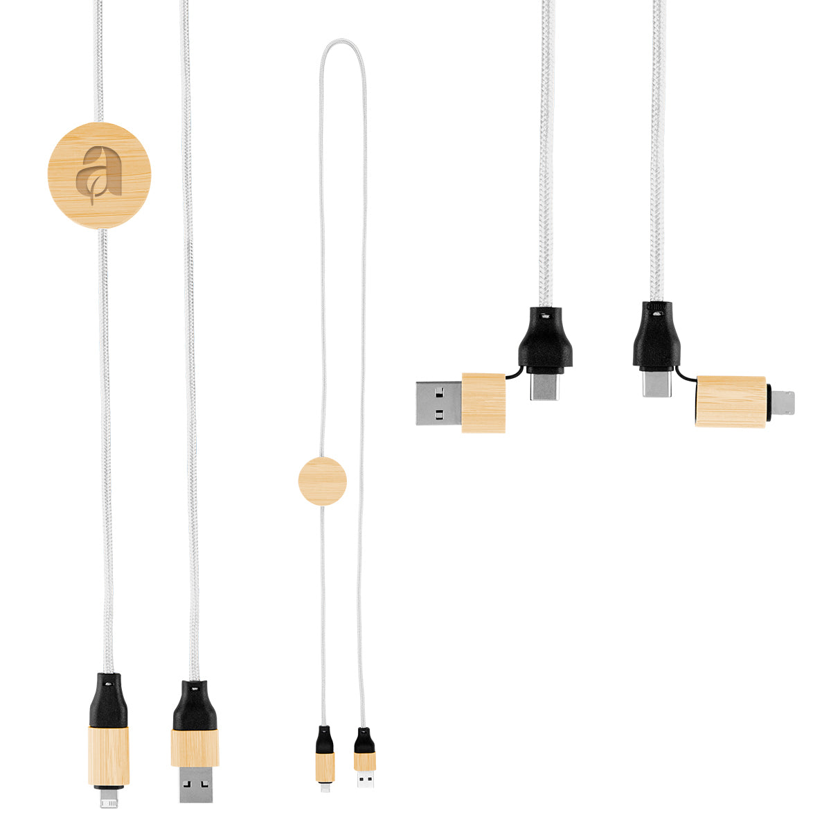 Bamboo and Recycled PET Fast Charging Cable, 60W - Laser Engraving