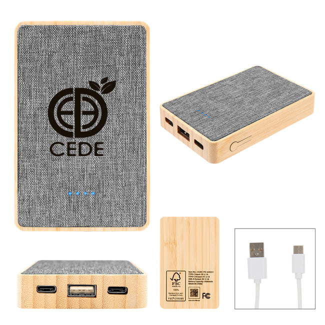 Bamboo and Recycled PET Power Bank, 5,000 mAh