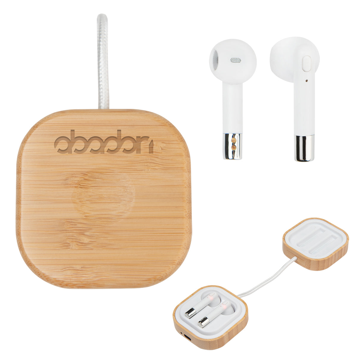 Bamboo Charger for Wireless Earbuds and Watches - Laser Engraving
