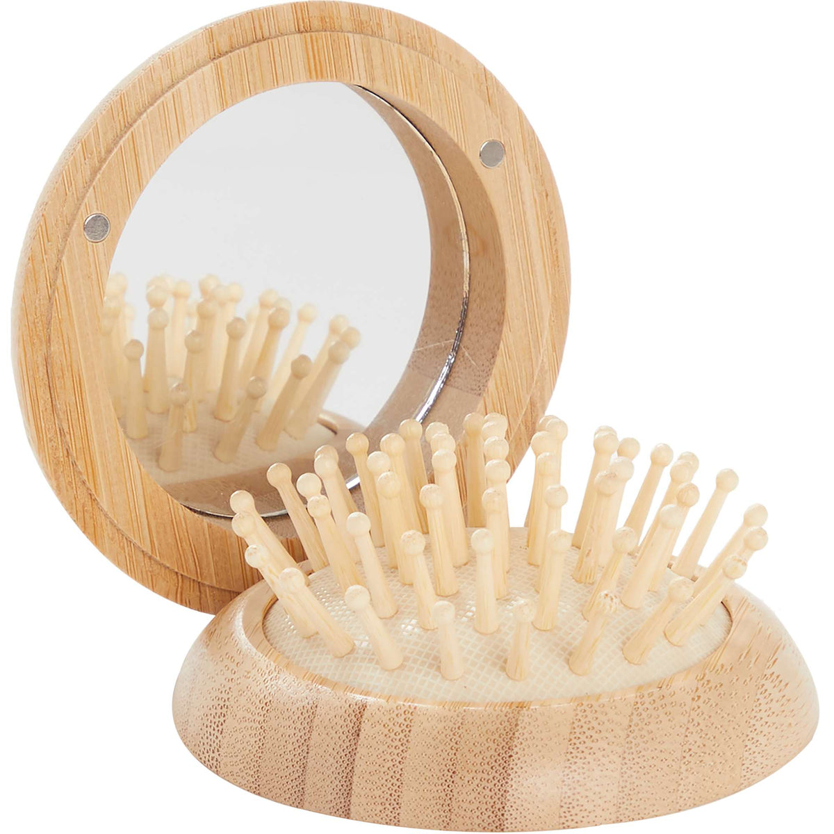 Bamboo Compact Mirror with Pop-Out Hairbrush Full Color - Natural - Photo