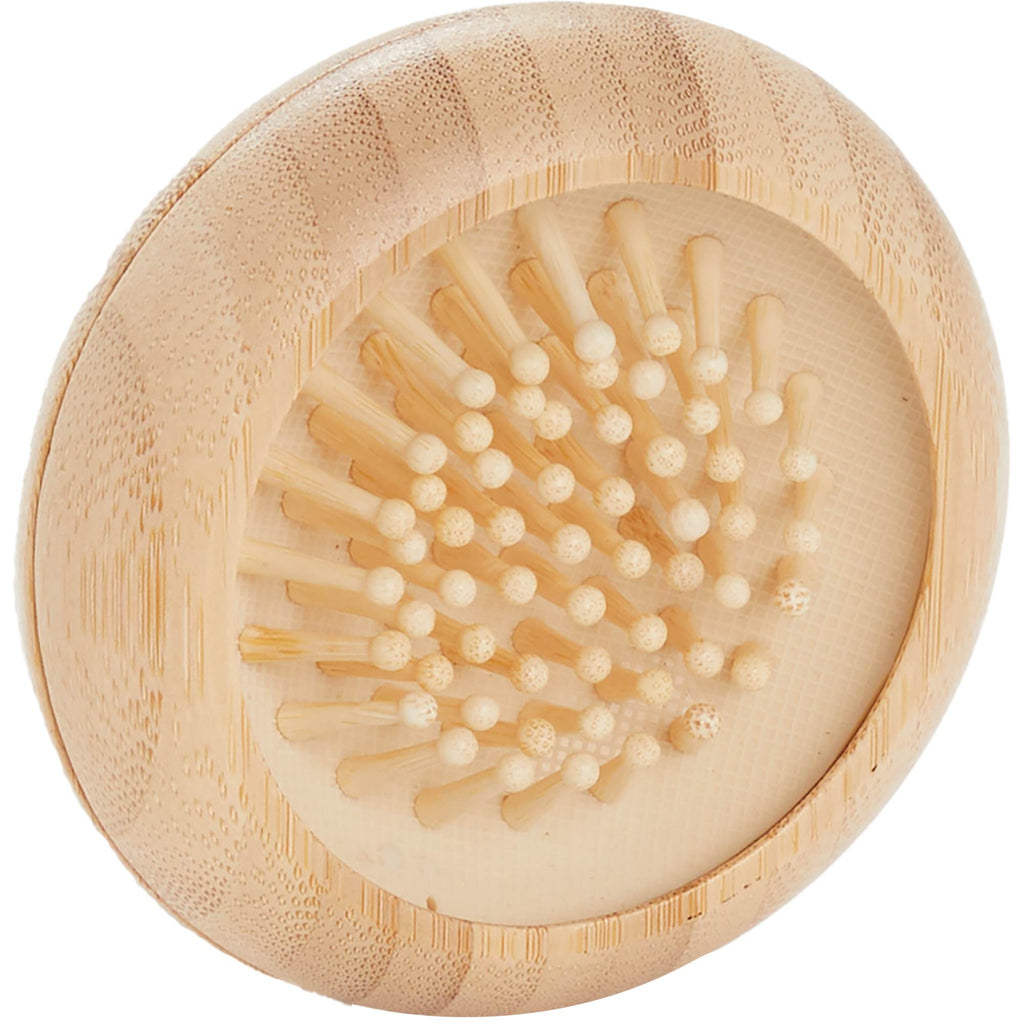 Bamboo Compact Mirror with Pop-Out Hairbrush Full Color - Natural - Right Side 2