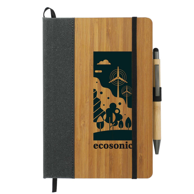 Bamboo Cover Journal and Bamboo Stylus Pen Set, 5.5 x 8.5 Inches Laser Engraving