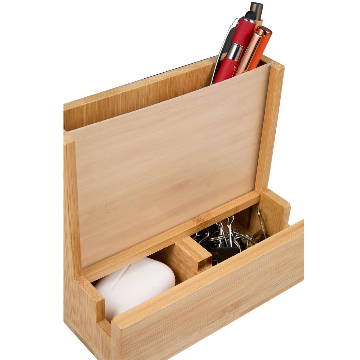 Bamboo Desk Organizer with Photo Frame - Natural - Right Angle Detail