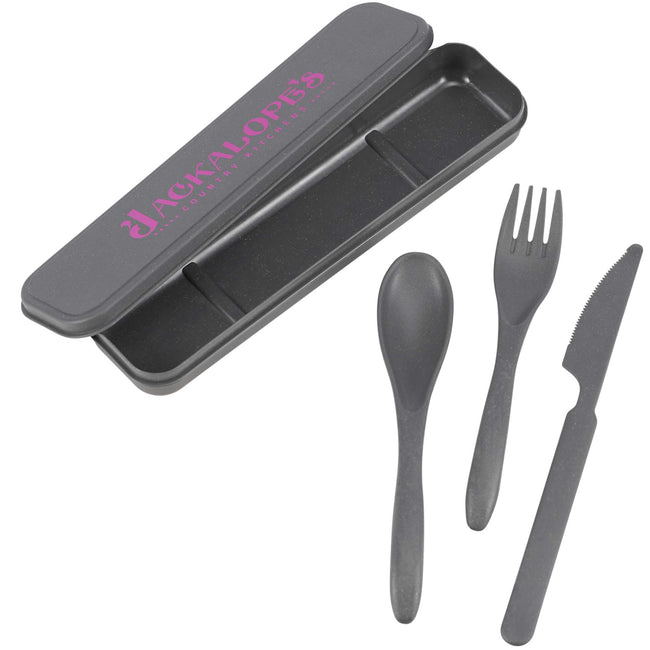 Bamboo Fiber Cutlery Set with Case Full Color