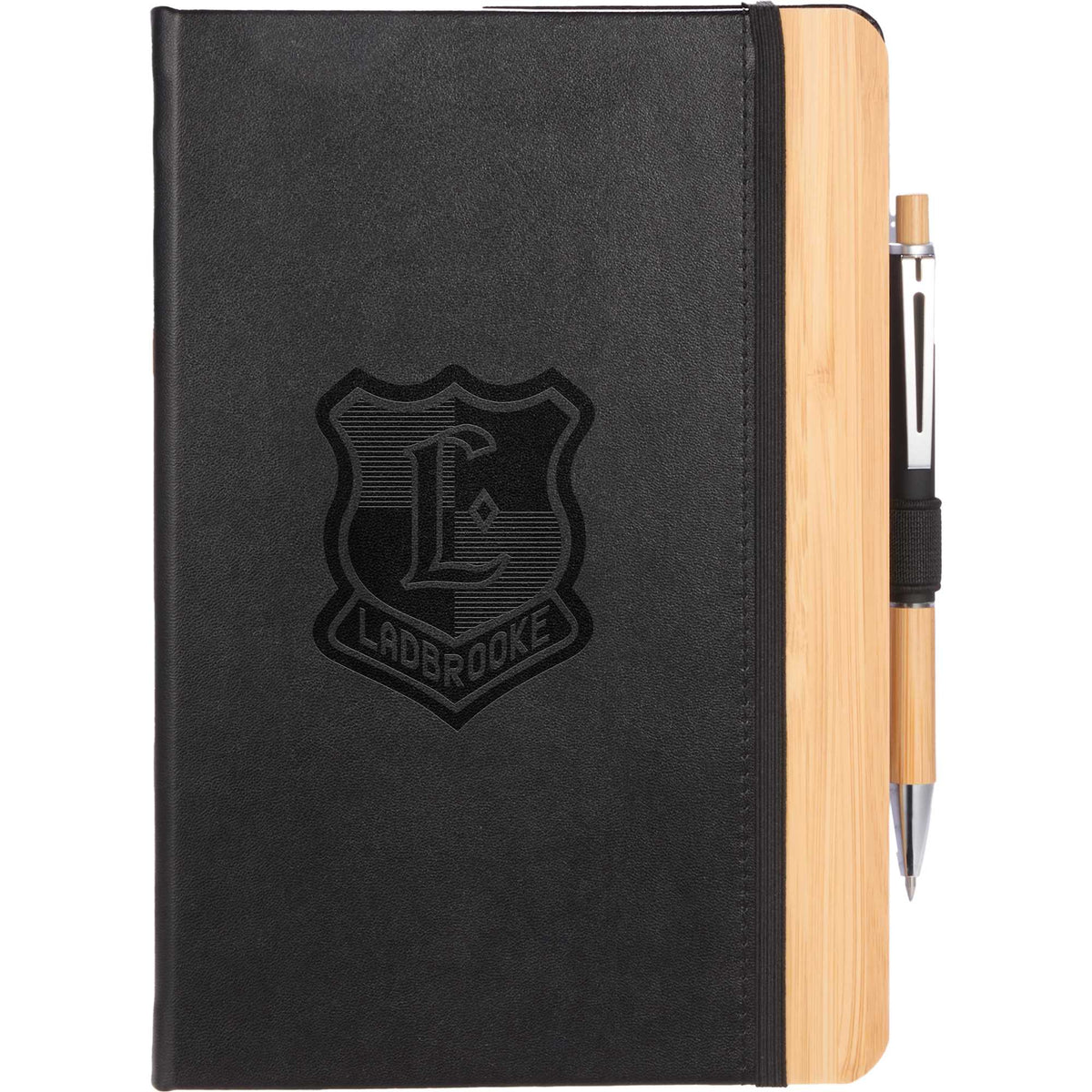 Bamboo Fiber Journal with Bamboo Detail, 5.5 x 8.5 Inches - Black - Front