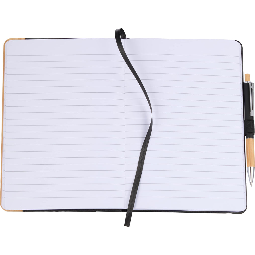 Bamboo Fiber Journal with Bamboo Detail, 5.5 x 8.5 Inches Debossing - Black - Open