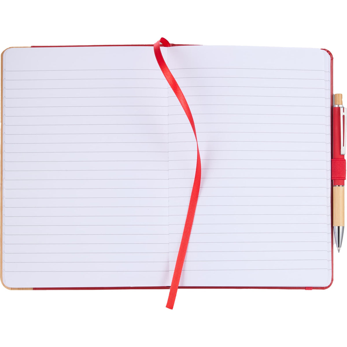 Bamboo Fiber Journal with Bamboo Detail, 5.5 x 8.5 Inches Debossing - Red - Open