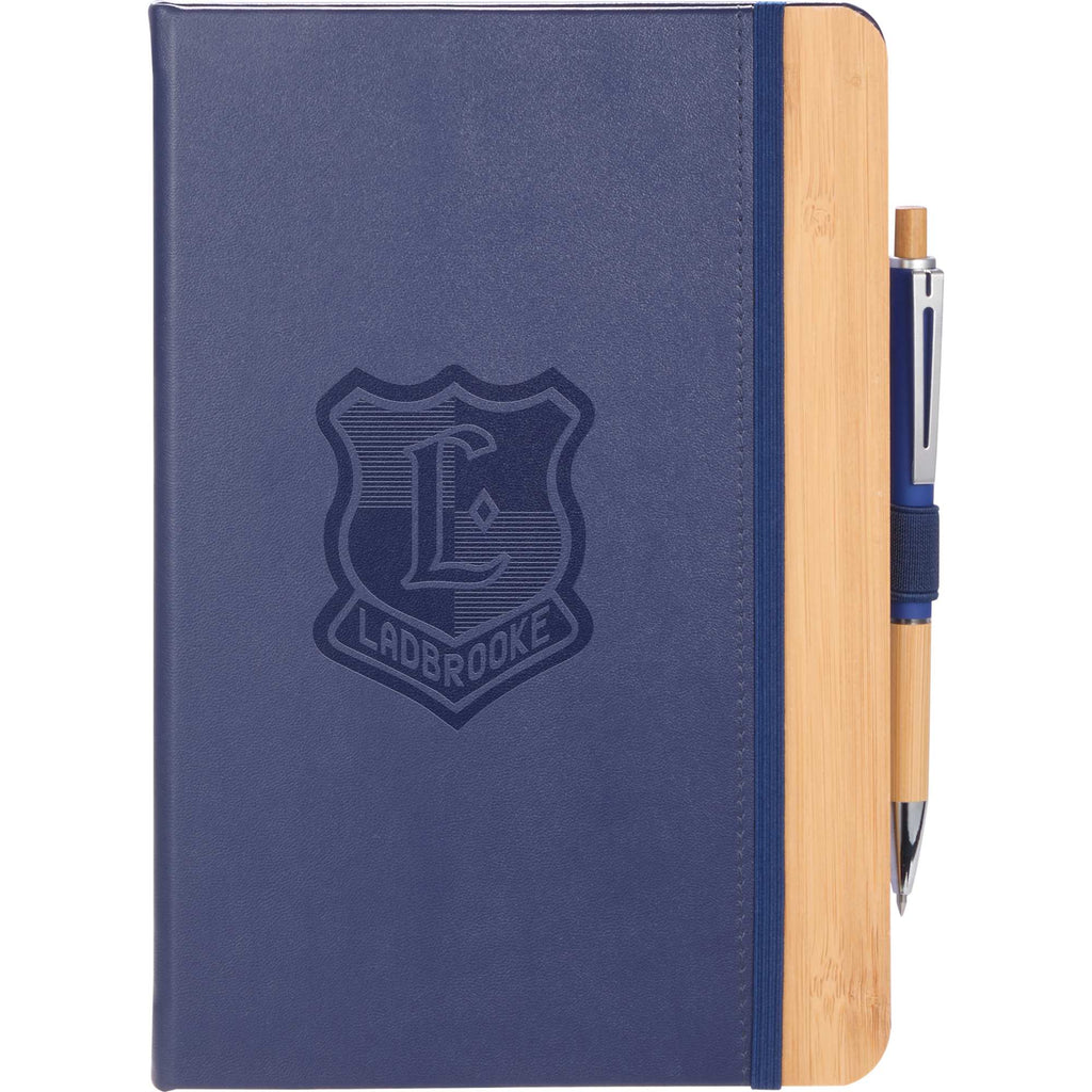 Bamboo Fiber Journal with Bamboo Detail, 5.5 x 8.5 Inches - Navy - Front
