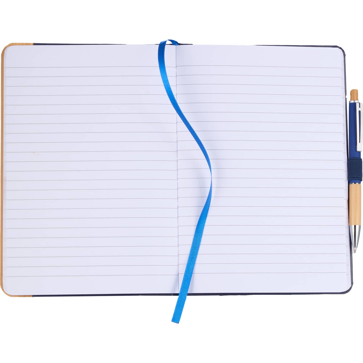 Bamboo Fiber Journal with Bamboo Detail, 5.5 x 8.5 Inches - Navy - Open