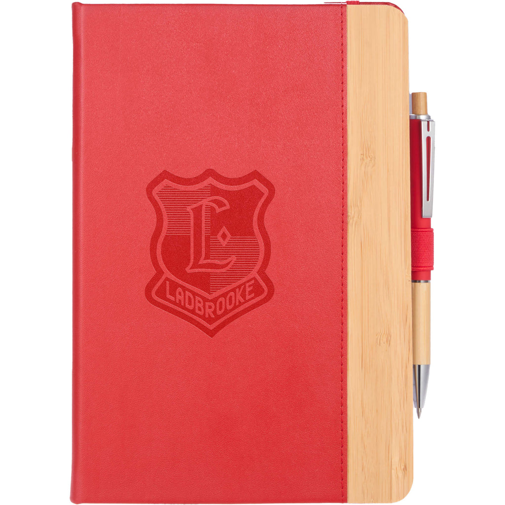 Bamboo Fiber Journal with Bamboo Detail, 5.5 x 8.5 Inches - Red - Front