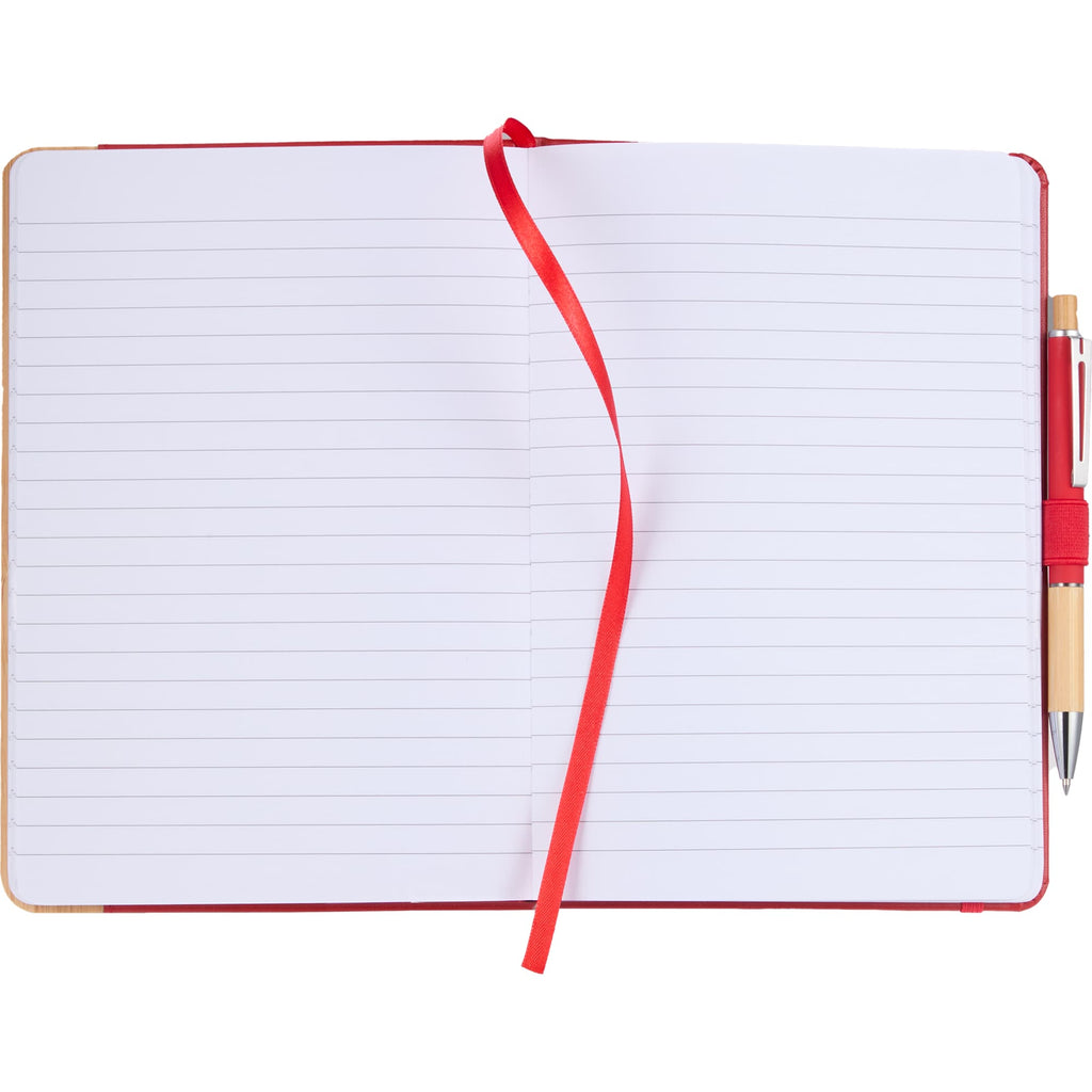 Bamboo Fiber Journal with Bamboo Detail, 5.5 x 8.5 Inches - Red - Open