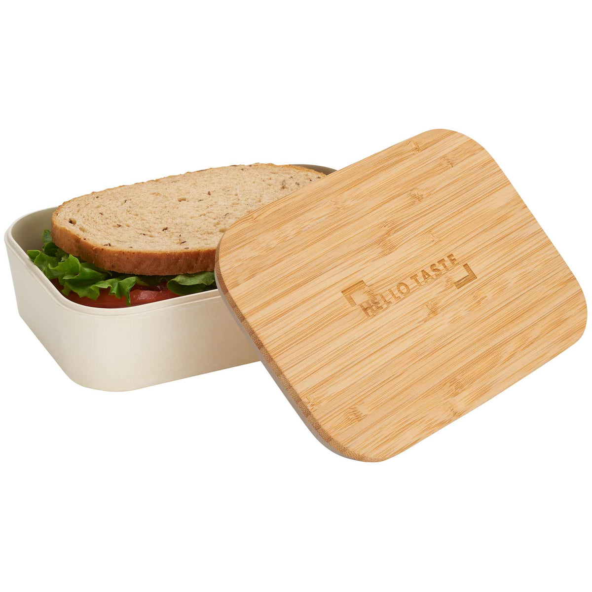 Bamboo Fiber Lunch Box with Built-In Cutting Board Laser Engraving - Beige - Photo