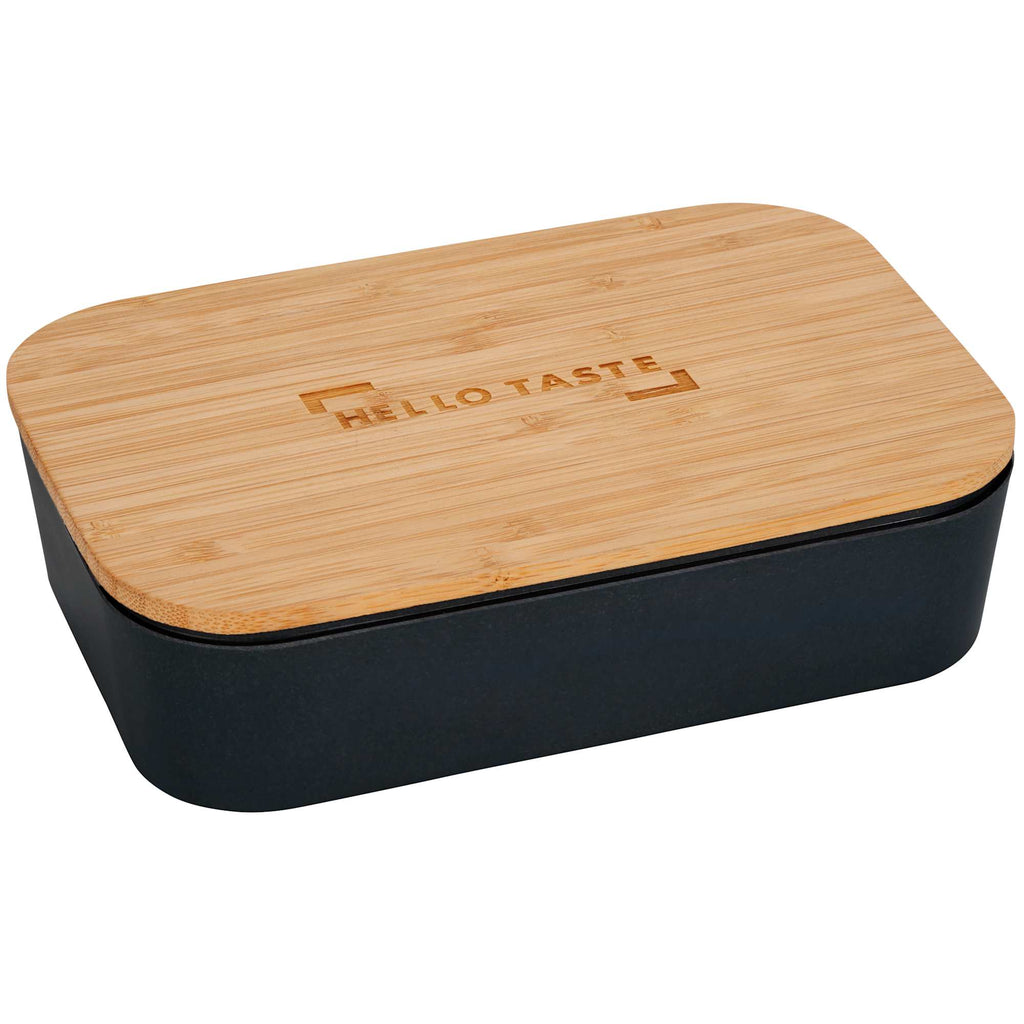 Bamboo Fiber Lunch Box with Built-In Cutting Board Laser Engraving - Black - Front