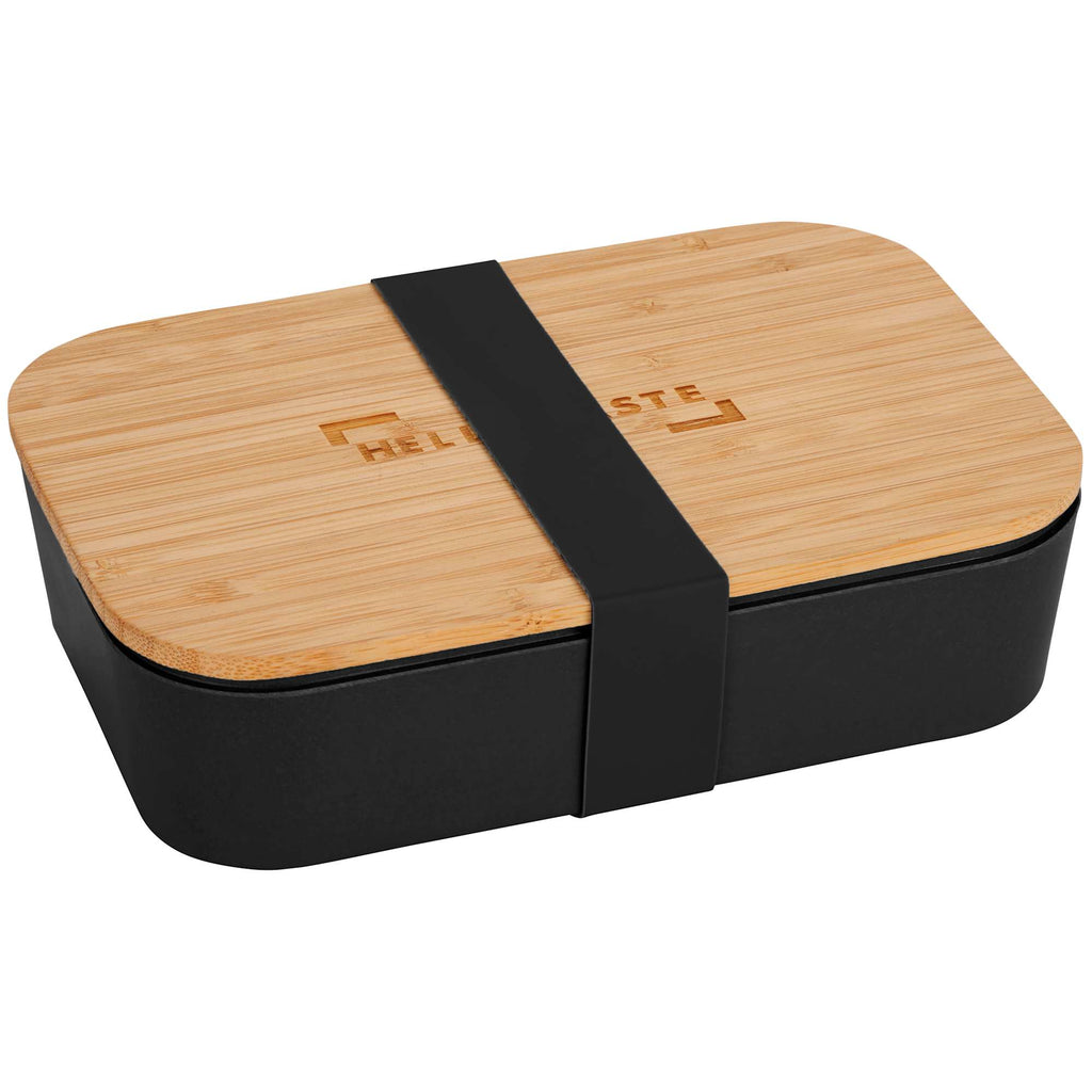 Bamboo Fiber Lunch Box with Built-In Cutting Board Laser Engraving - Black - Photo