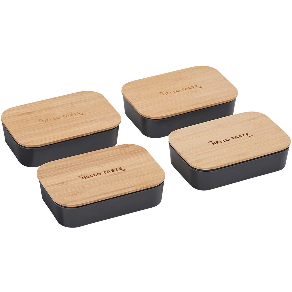 Bamboo Fiber Lunch Box with Built-In Cutting Board Laser Engraving - Black - Right Angle