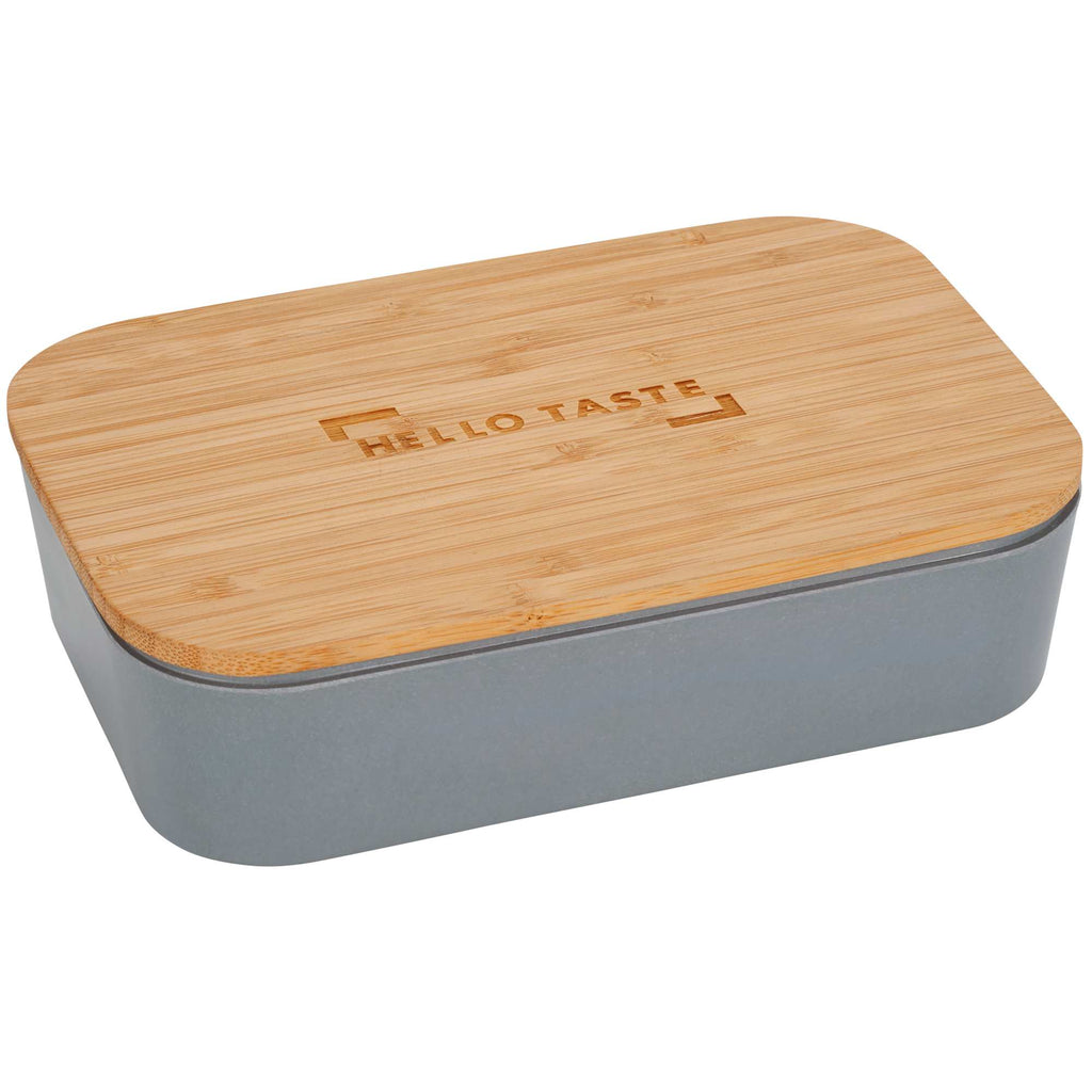 Bamboo Fiber Lunch Box with Built-In Cutting Board Laser Engraving - Gray - Front