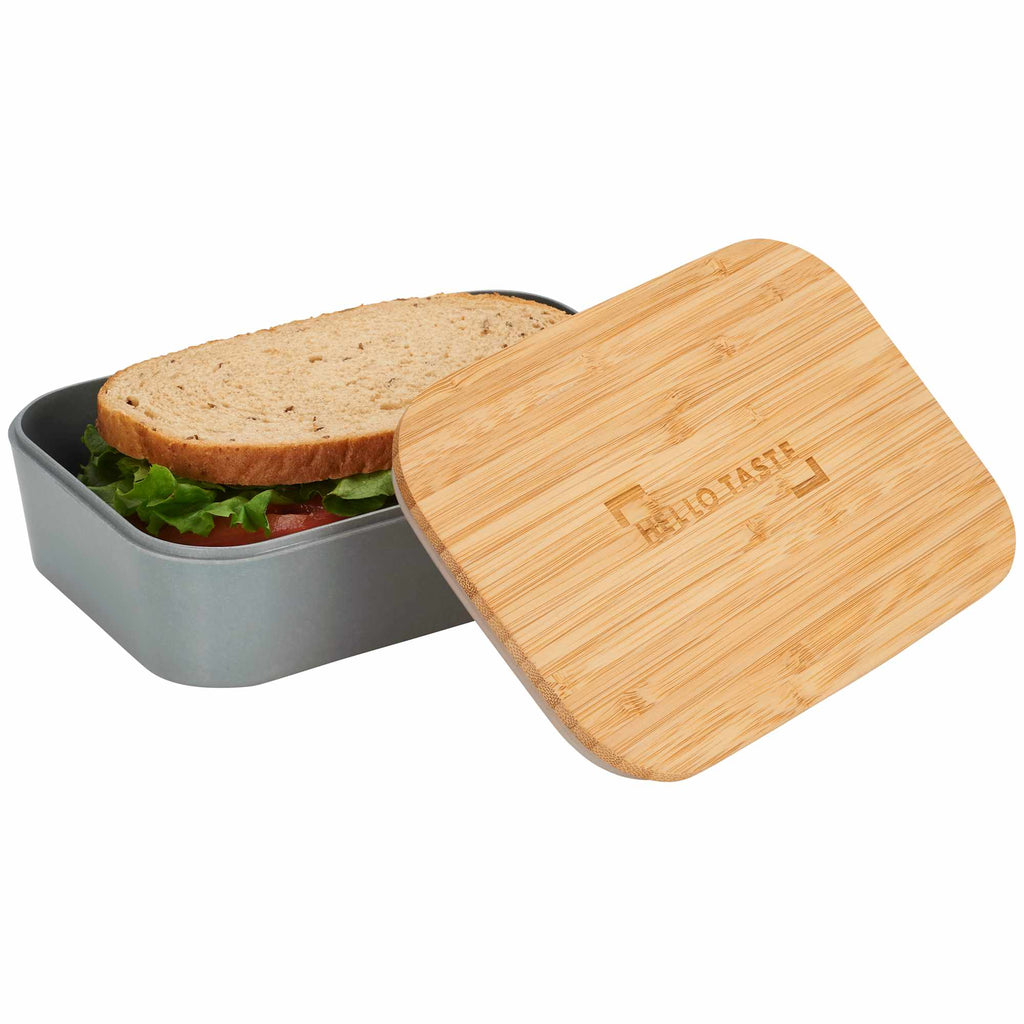 Bamboo Fiber Lunch Box with Built-In Cutting Board Laser Engraving - Gray - Photo 2