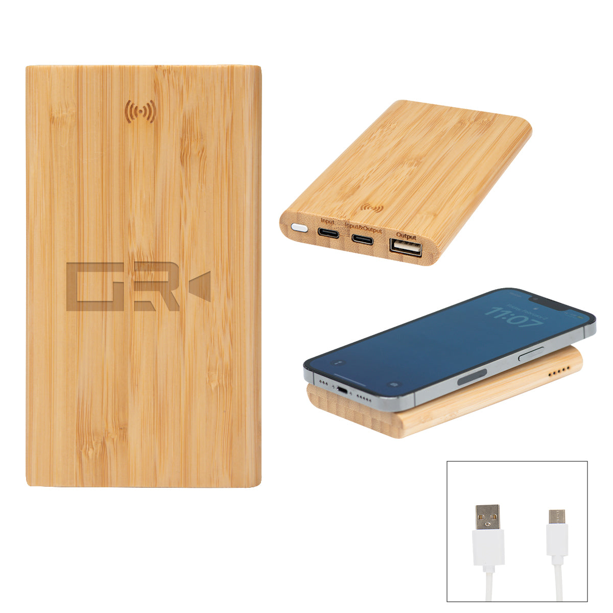 Bamboo Power Bank with 10W Wireless Charging, 5,000 mAh
