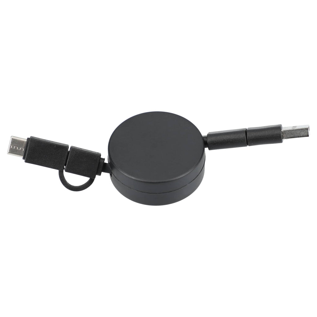 Bamboo Retractable 5-in-1 Charging Cable - Black - Back