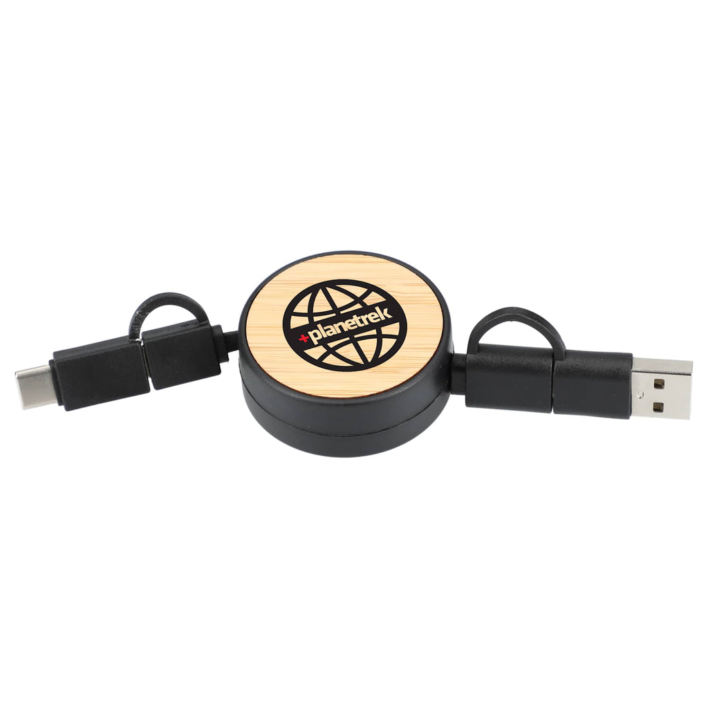 Bamboo Retractable 5-in-1 Charging Cable - Black - Front