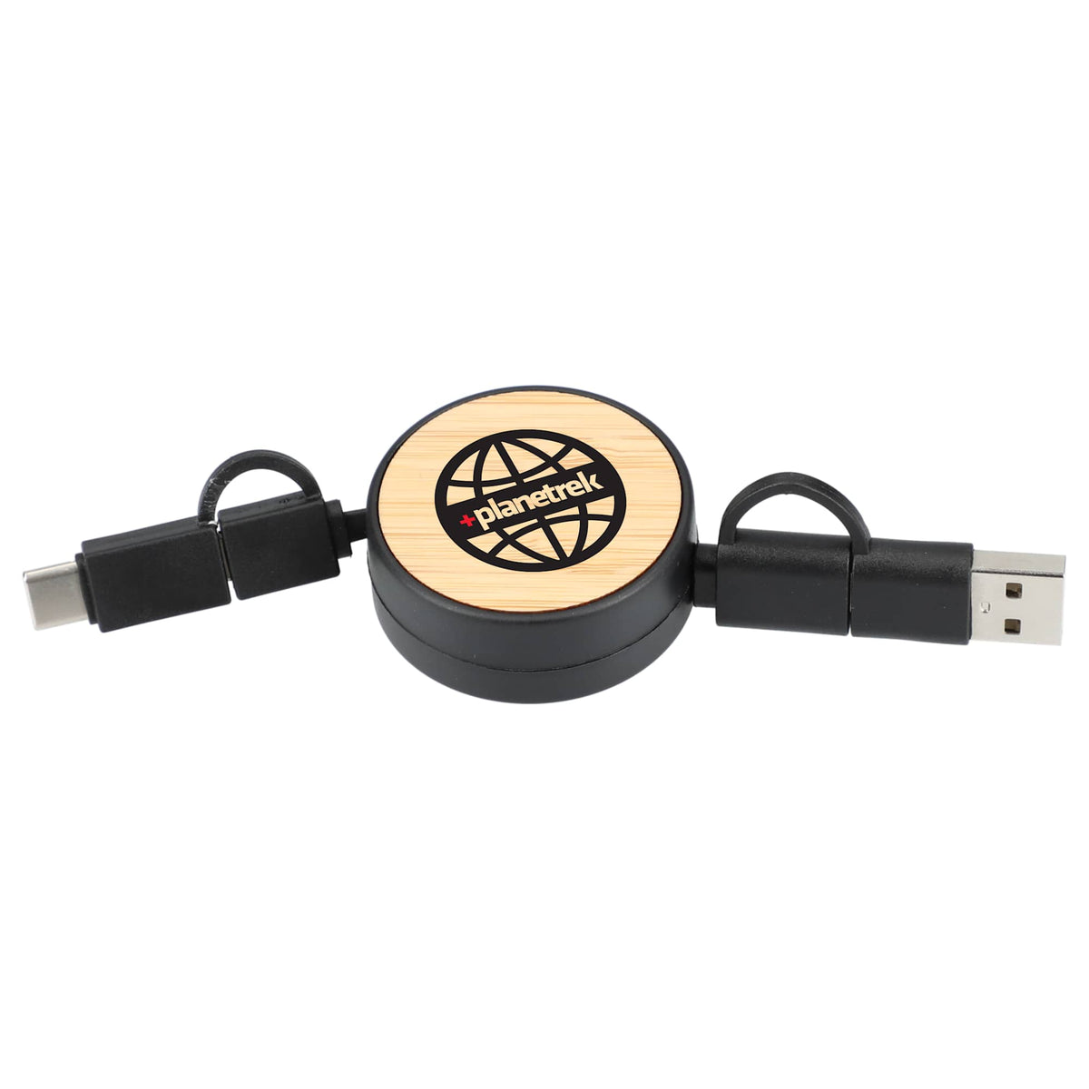 Bamboo Retractable 5-in-1 Charging Cable - Black - Front