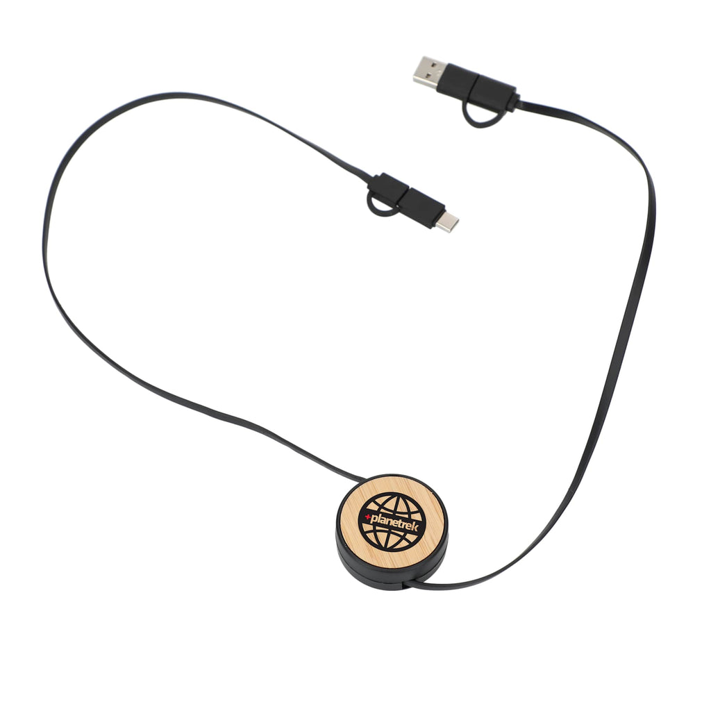 Bamboo Retractable 5-in-1 Charging Cable - Black - Left Angle