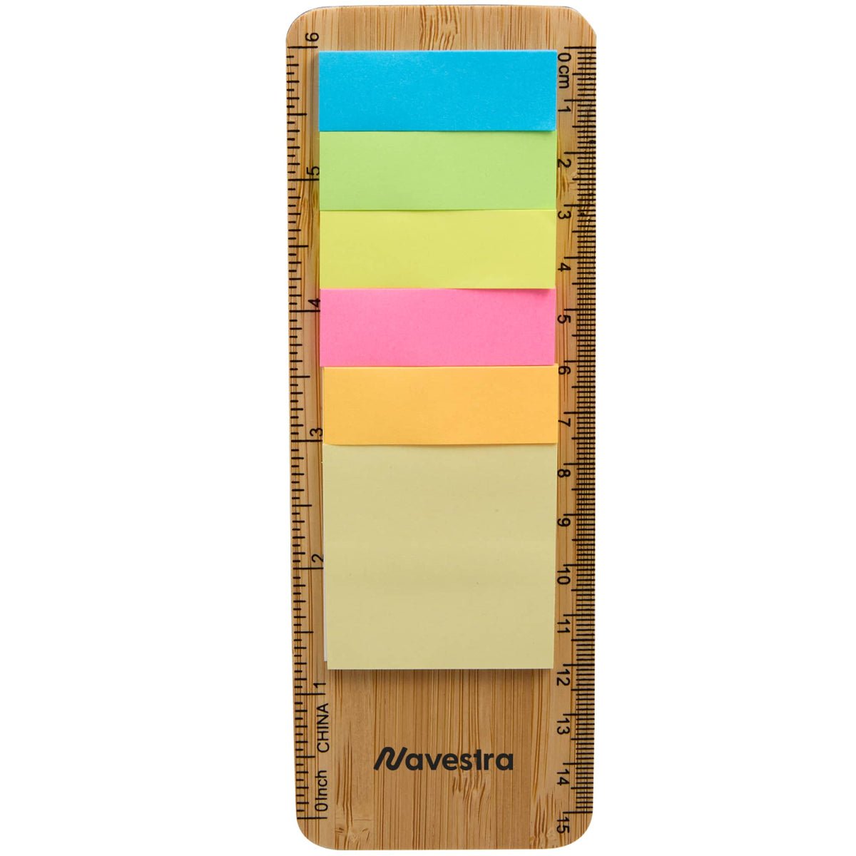 Bamboo Ruler and Sticky Notes Set, 6 Inch - Natural - Front
