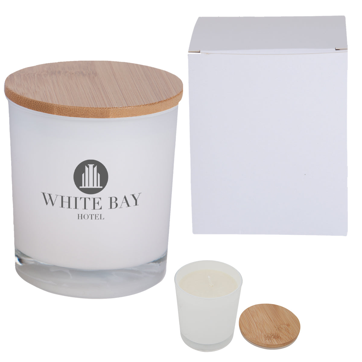 Bamboo Soy Candle with Matching Box - White - Ceramic