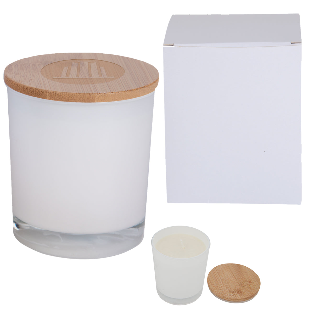 Bamboo Soy Candle with Matching Box - White - Laser