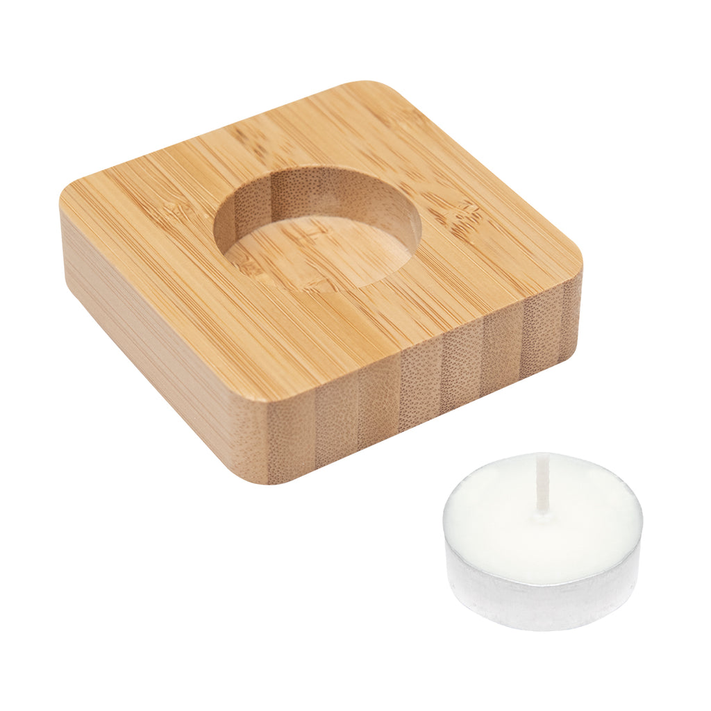 Bamboo Tea Light Holder with Candle - Natural - Parts