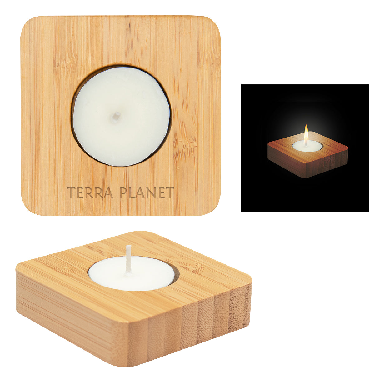 Bamboo Tea Light Holder with Candle