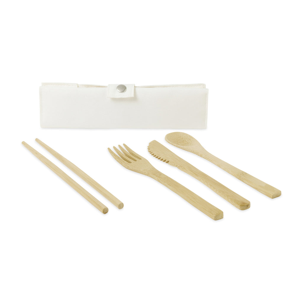 Bamboo Utensil Set with Chopsticks in a Recycled Case Transfer - Natural - View 1
