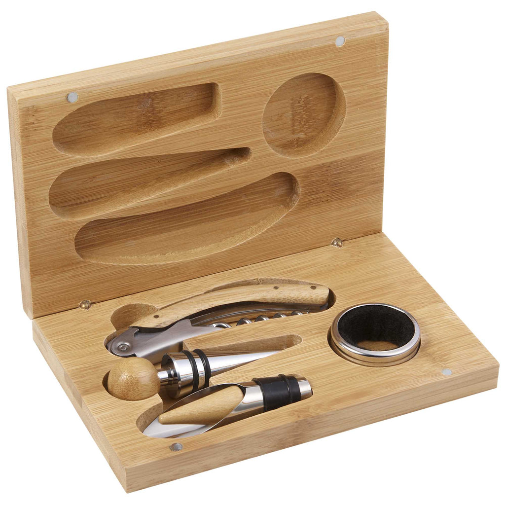 Bamboo Wine Accessory Gift Set, 4 Pieces Laser Engraving - Natural - Photo 3