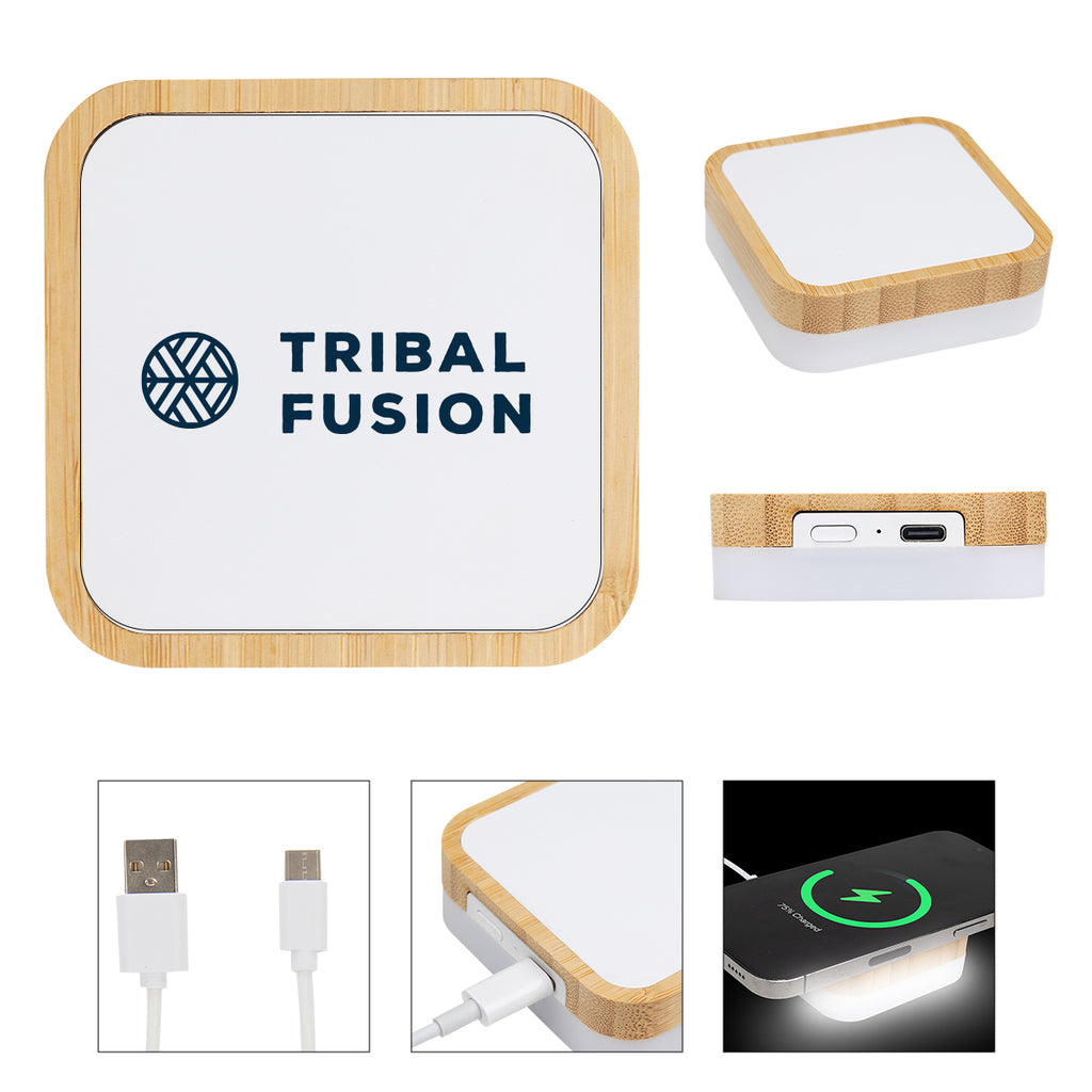 Bamboo Wireless Charger and Night Light - Silk Screen
