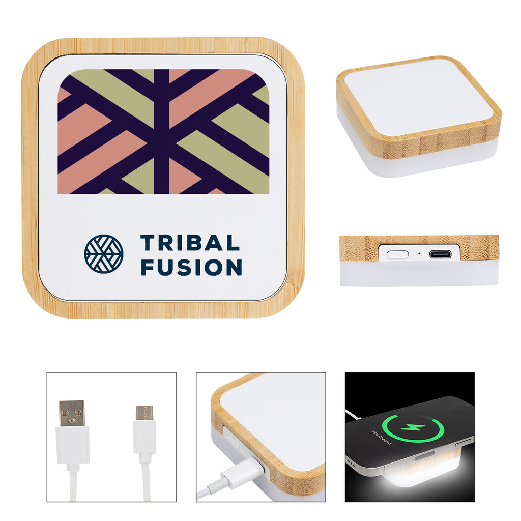 Bamboo Wireless Charger and Night Light - White with Bamboo - Colorbrite