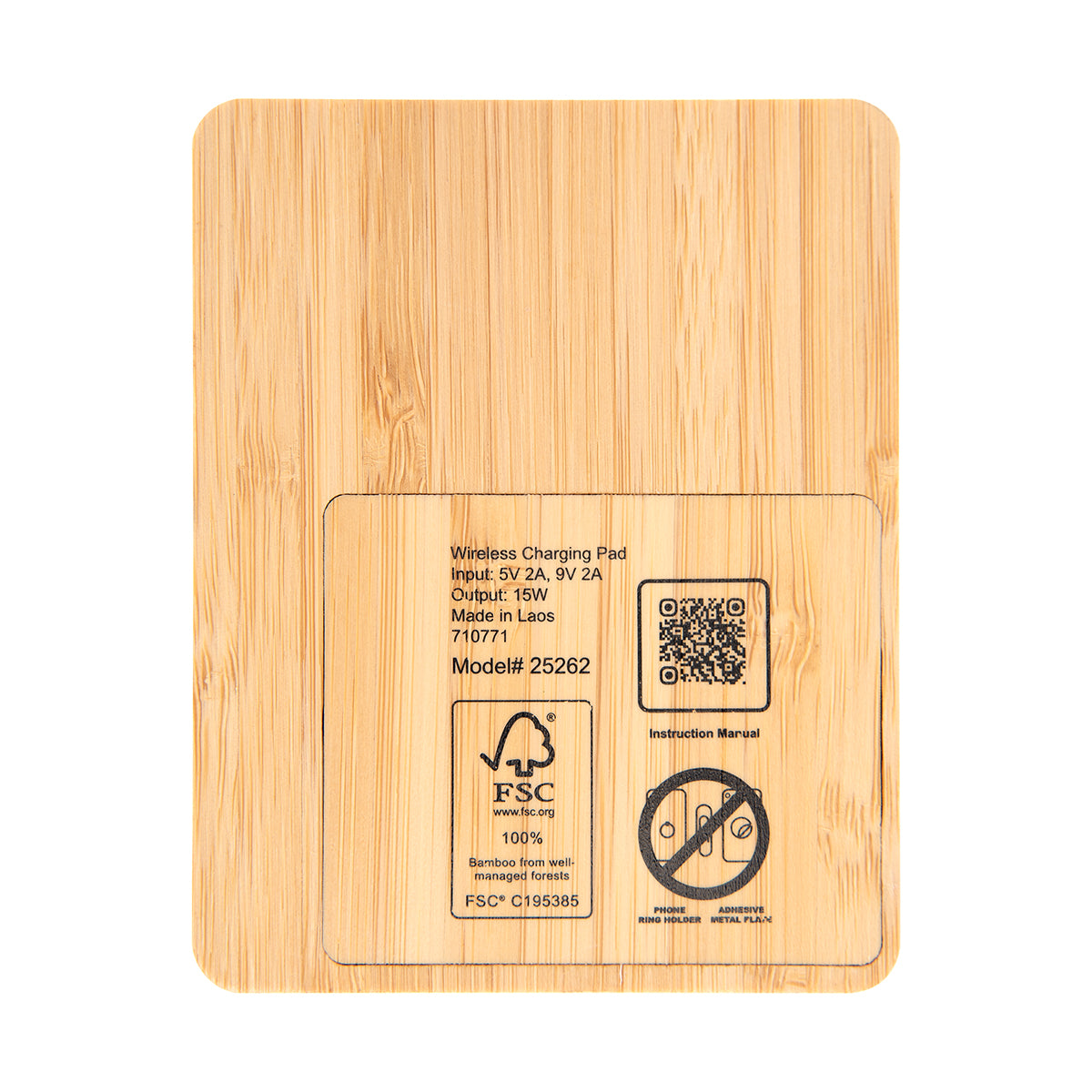 Bamboo Wireless Charger, Phone Stand and Fidget - Back