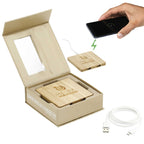 Bamboo Wireless Charging Pad with Two USB Ports Laser Engraving - Natural - Right Angle 2