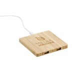 Bamboo Wireless Charging Pad with Two USB Ports Laser Engraving - Natural - Right Angle 3
