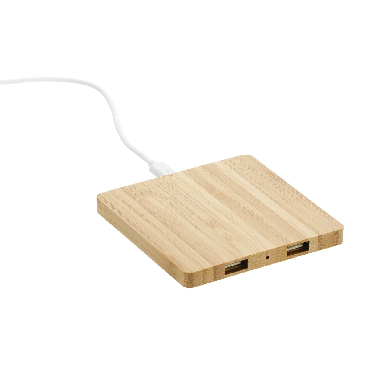 Bamboo Wireless Charging Pad with Two USB Ports Laser Engraving - Natural - Right Angle 7