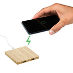 Bamboo Wireless Charging Pad with Two USB Ports Laser Engraving - Natural - Right Angle 8