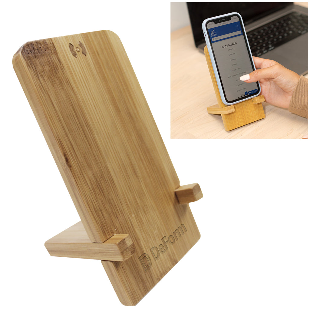 Bamboo Wireless Charging Phone Stand - Bamboo - Laser Engraving