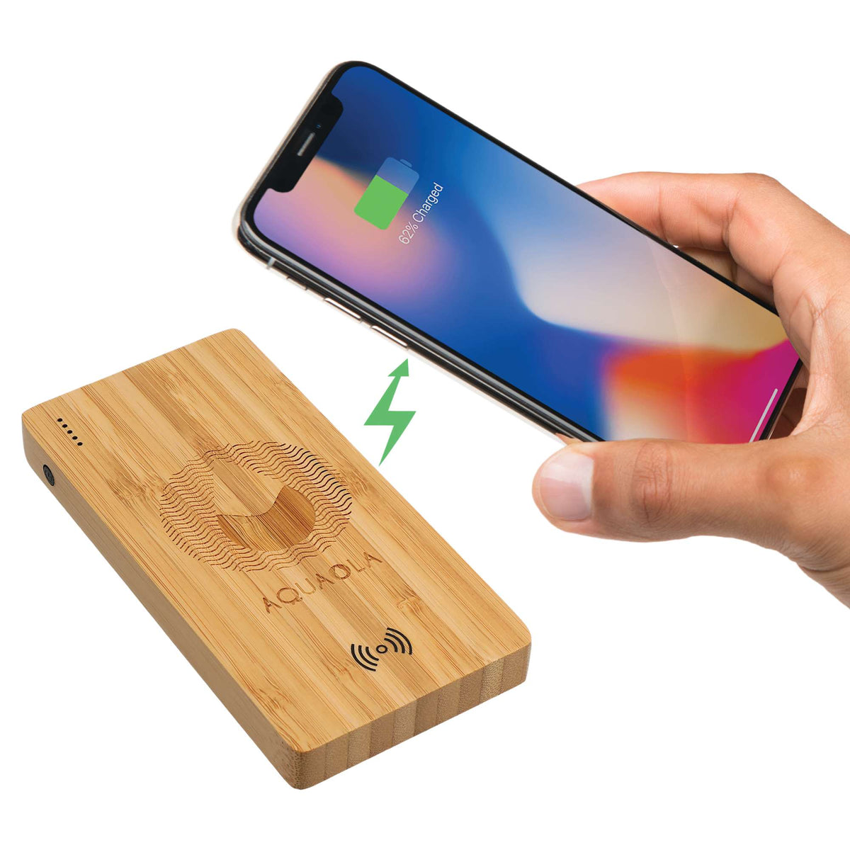 Bamboo Wireless Power Bank, 5,000 mAh Laser Engraving - Wood - Front 2