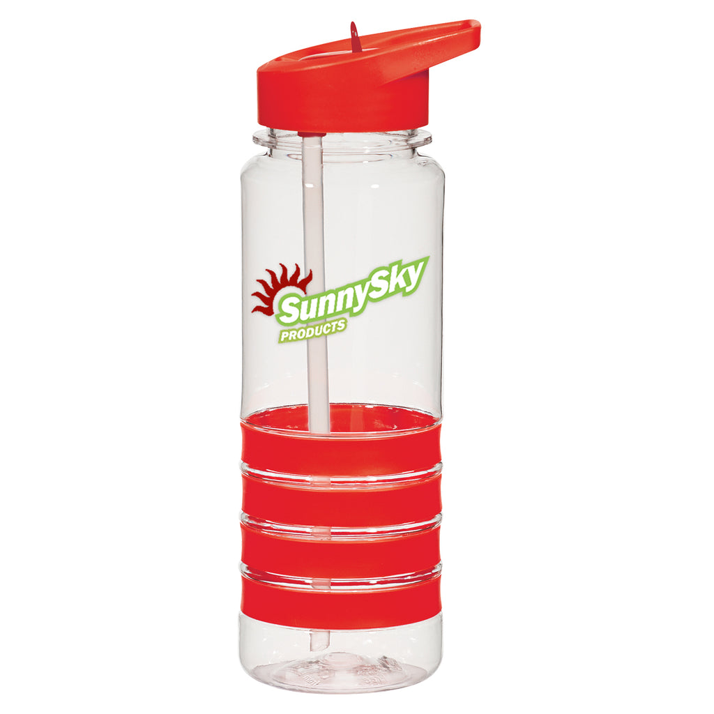 Banded Gripper Bottle, 24 oz - Clear With Red - Colorbrite Drinkware