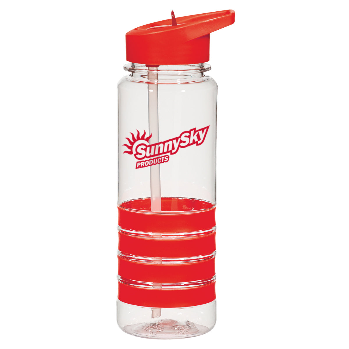 Banded Gripper Bottle, 24 oz - Clear With Red - Silk Screen