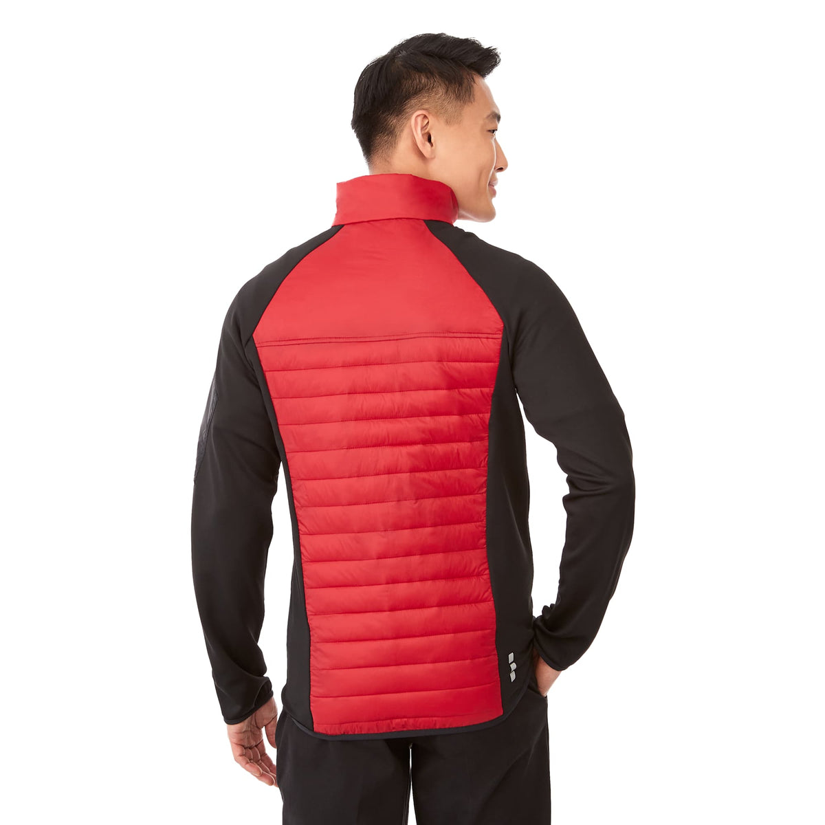 Banff Hybrid Quilted Puffer Jacket for Men Debossing - Team Red/Black - Back On Model