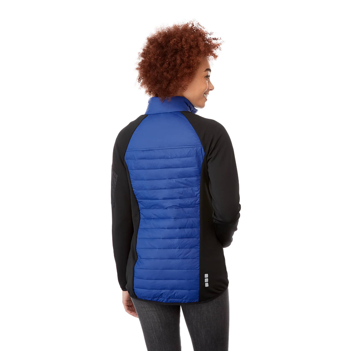 Banff Hybrid Quilted Puffer Jacket for Women Debossing - New Royal/Black - Back On Model
